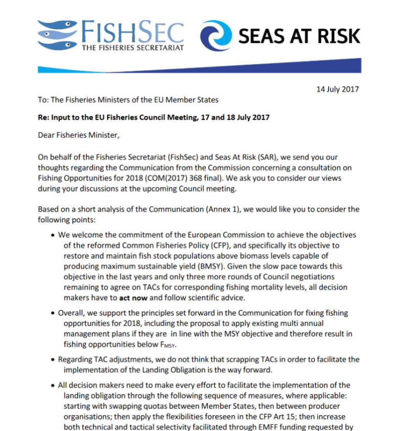 Commission Consultation on Fishing Opportunities for 2018 FishSec